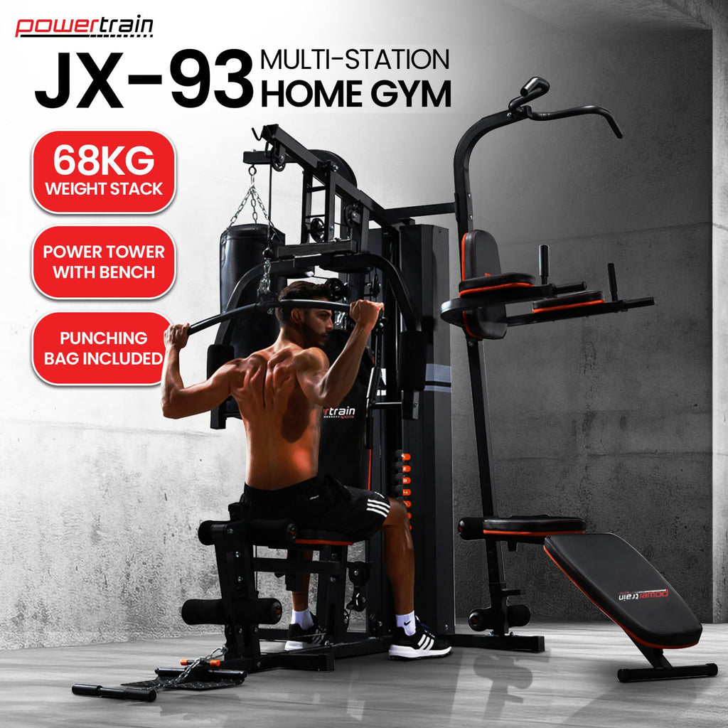 TrainHard HomeGym Multi Stazione: Palestra In Casa Con 65kg Di Pesi, Panca Pieghevoli E Sacco Da Boxe Incluso