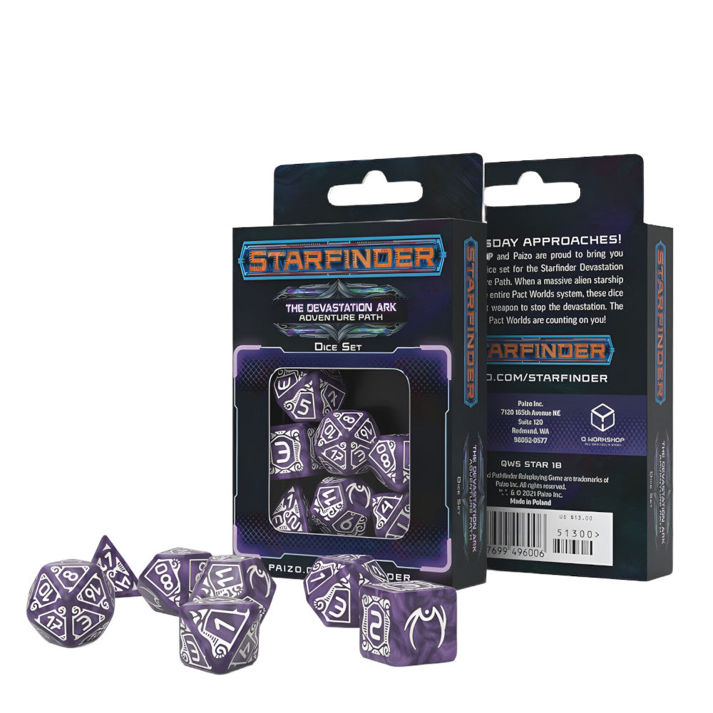 Q WORKSHOP Set Dadi Ornamentali Per Starfinder – 7 Pezzi Poliedrici – Dadi In Resina Ispirati A Fortezze Medievali – Licenza Ufficiale Paizo