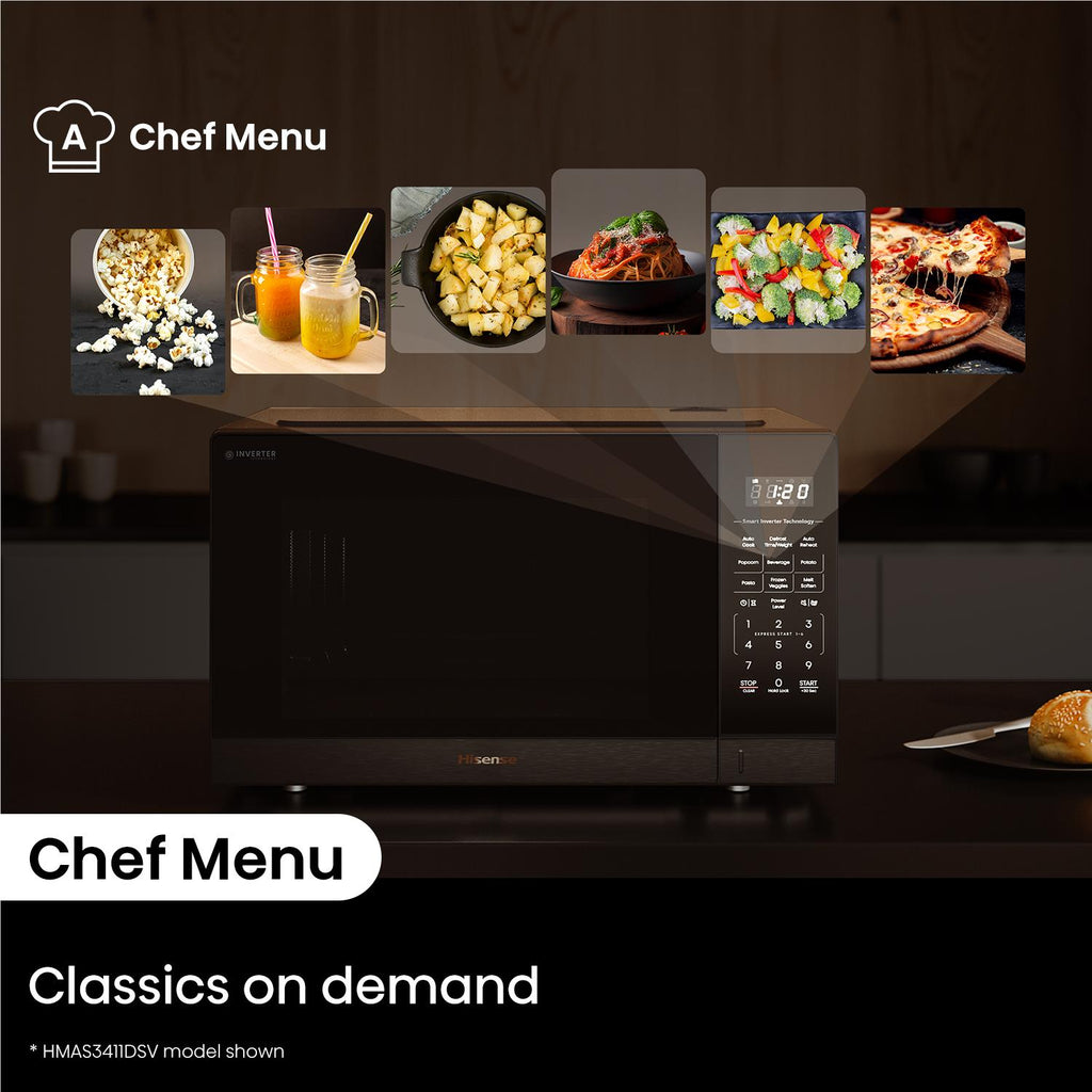 Hisense HMAS3411BMV 34L 1100W Smart Inverter Microwave Oven (Black