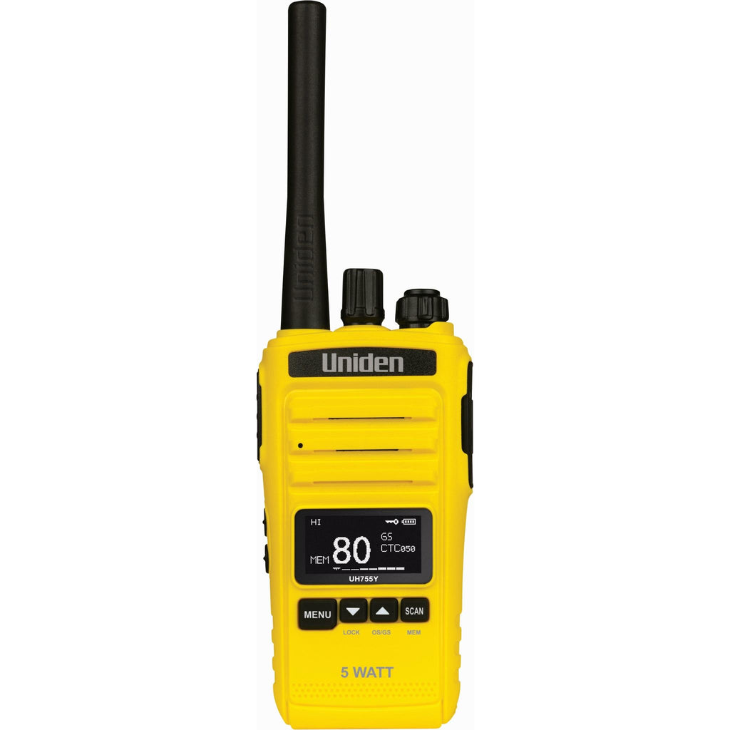 Uniden UH755Y 5 Watt UHF Splashproof CB Handheld Radio (Yellow) JB HiFi