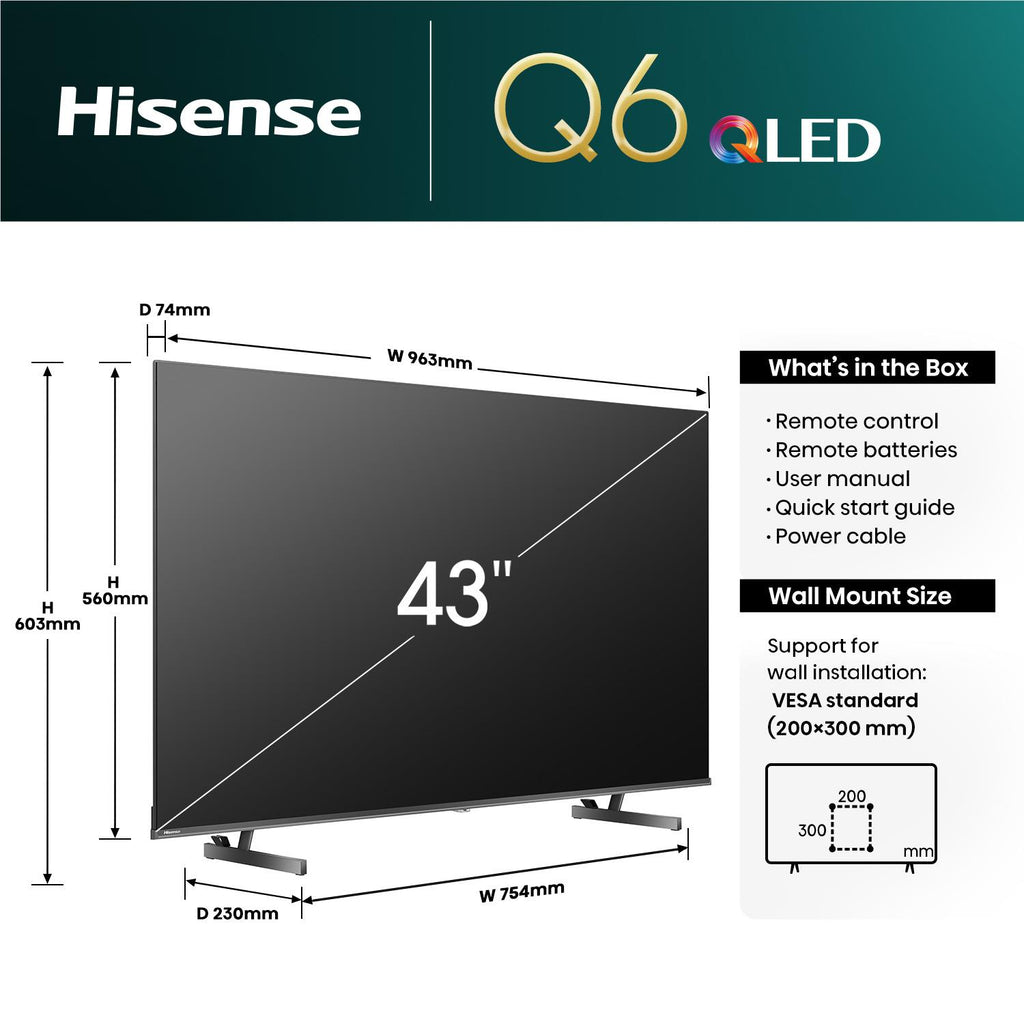 Hisense 43" Q6NAU 4K QLED Smart TV [2024] JB HiFi