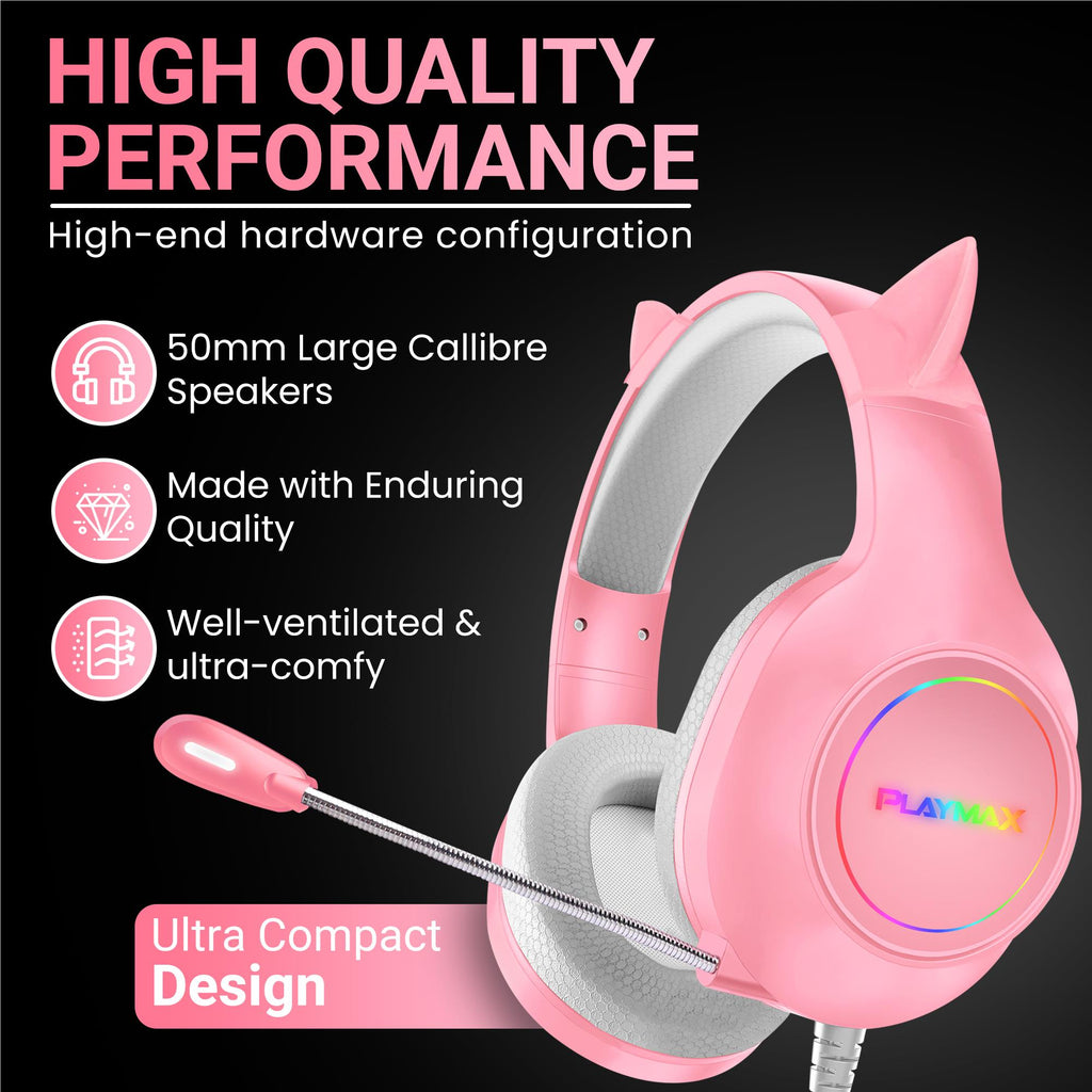 Playmax RGB Cat Ear Gaming Headset Pink JB Hi-Fi