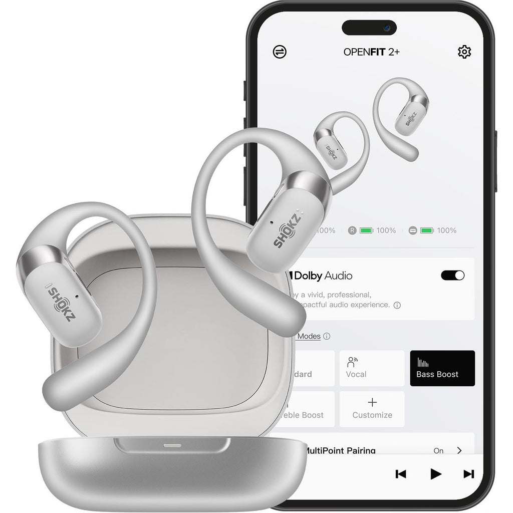 Shokz Openfit 2+ Open-Ear TWS Earbuds in Grey - JB Hi-Fi