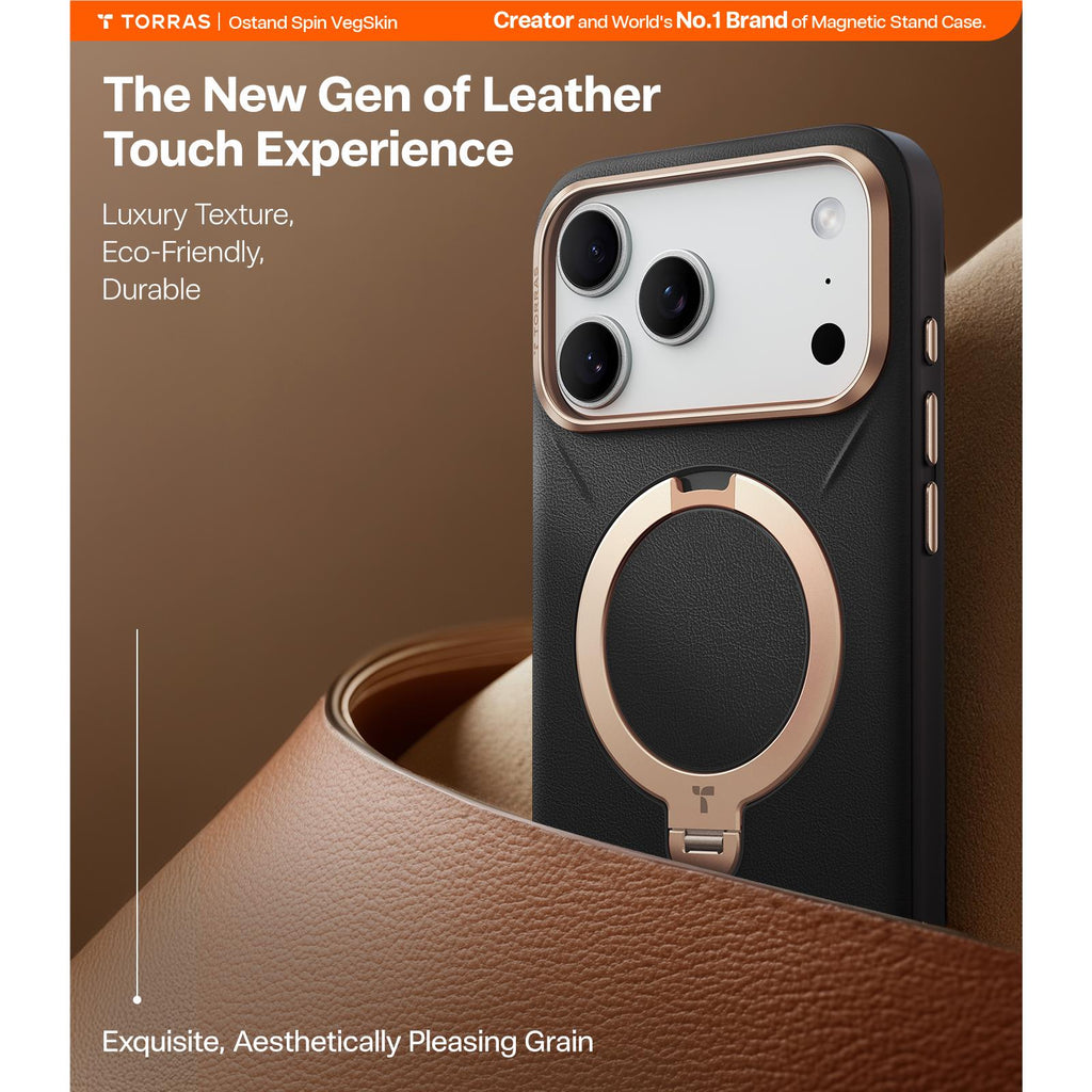 Torras Ostand Spin Vegan Leather Case for iPhone 17 Pro Max (Ivory