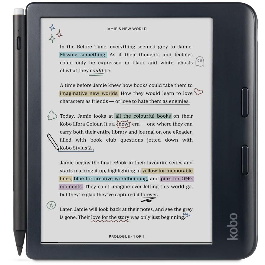 Kobo Libra Colour Black w/Stylus 2 (Black) - JB Hi-Fi