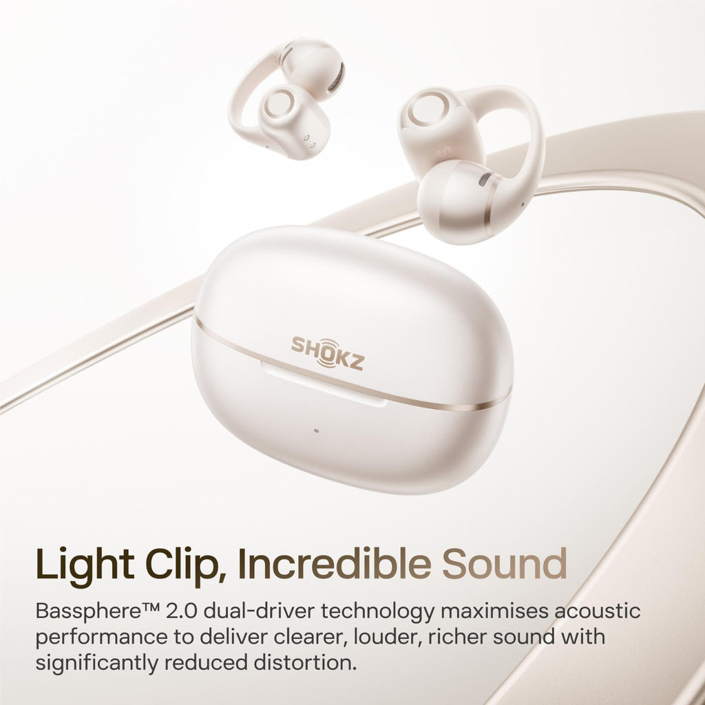 Shokz OpenDots 2 Open-Ear Earbuds (Pearl White) - JB Hi-Fi