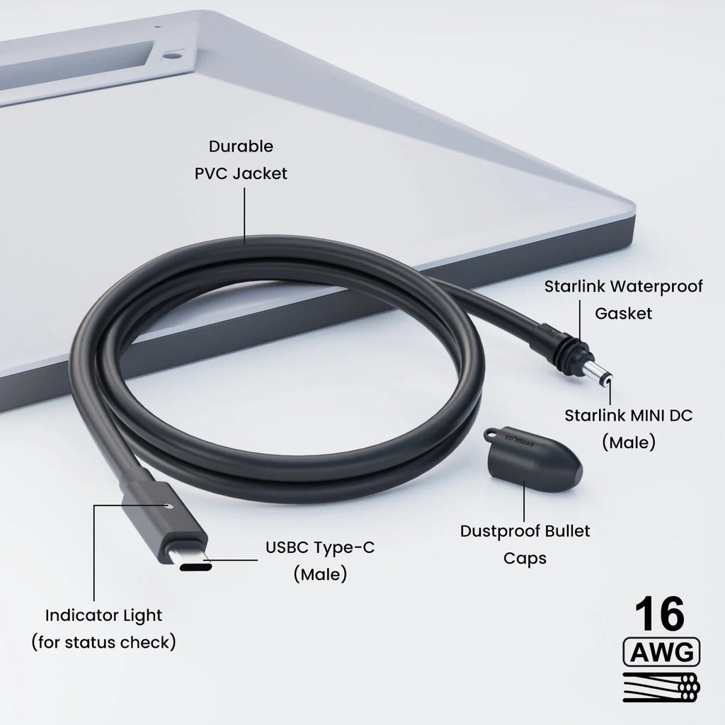 STARGEAR Mini 140W USB-C to DC Power Cable with LED for Starlink Mini 2m/5m  - JB Hi-Fi