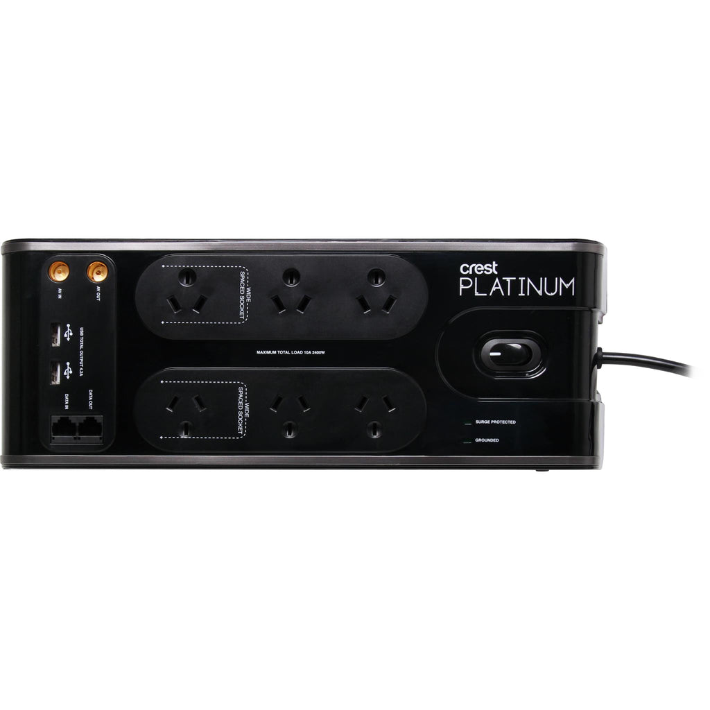 Crest Platinum 6 Socket 2 USB Equipment Protector w/ TV & Data