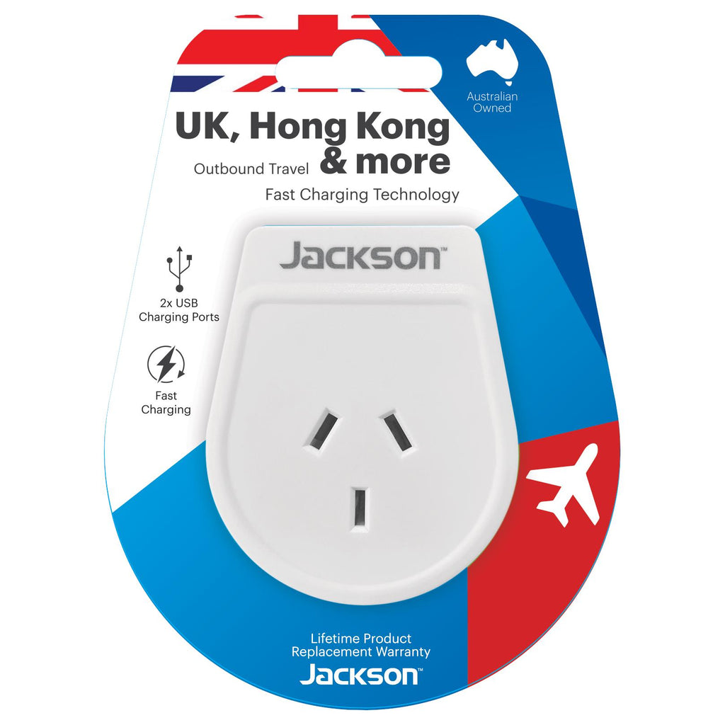 Travel Power Adapter - Australia/NZ To UK/Singapore/HK Plug With 2 USB Ports
