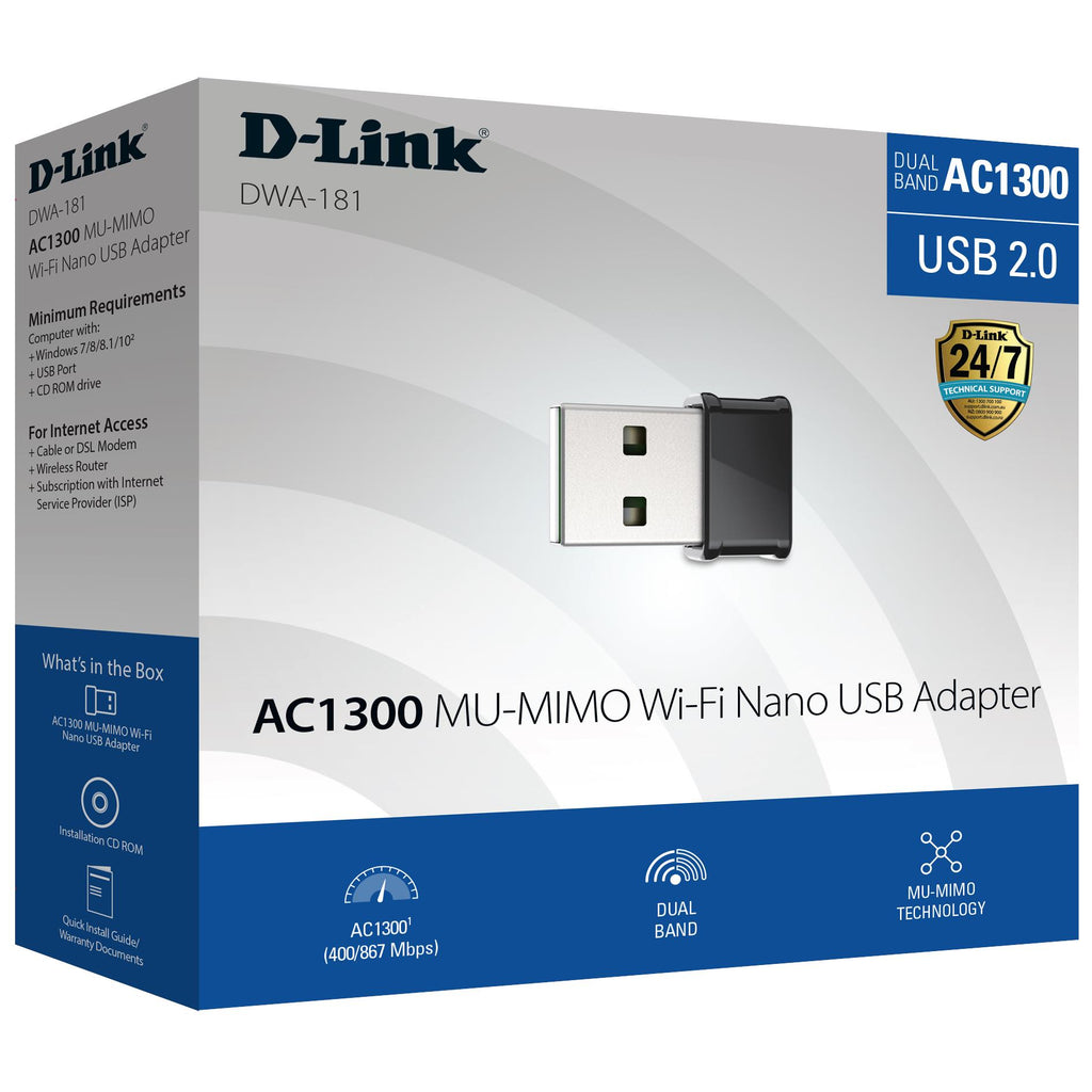 DLink DWA181 Wireless AC1300 MUMIMO Nano USB Adapter JB HiFi