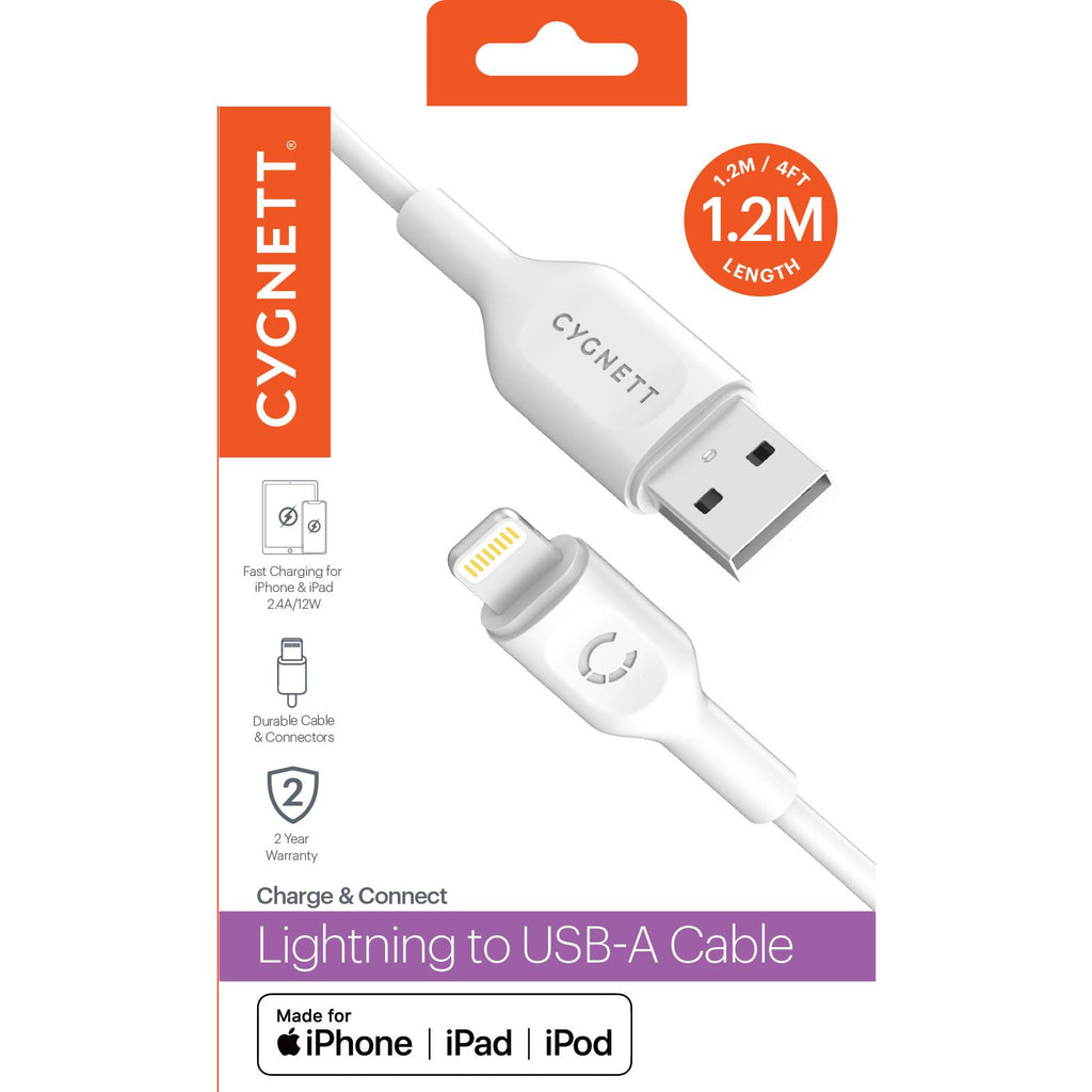 Charge & Connect Lightning to USBA Cable 1.2m (White) JB HiFi