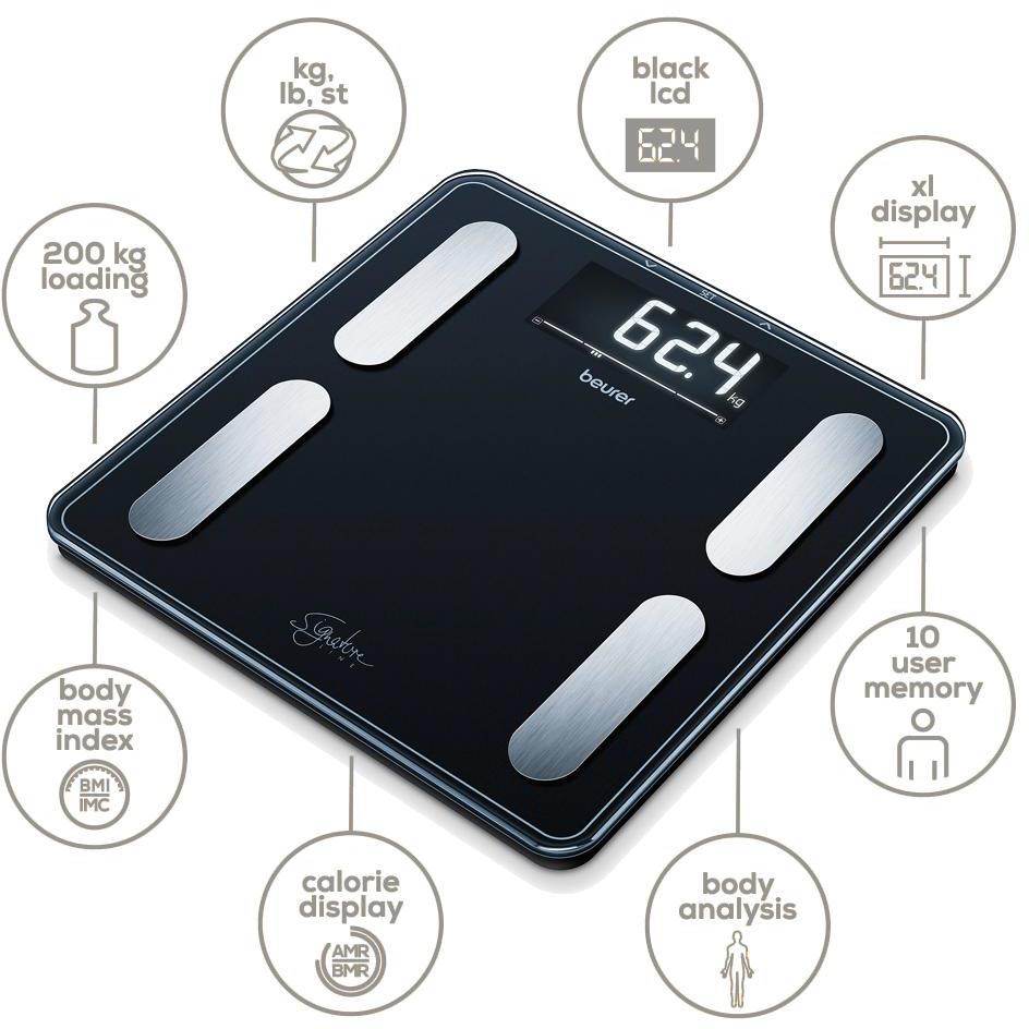 Beurer BF400B Signature Line Digital Glass Body Fat Scale (Black) JB HiFi