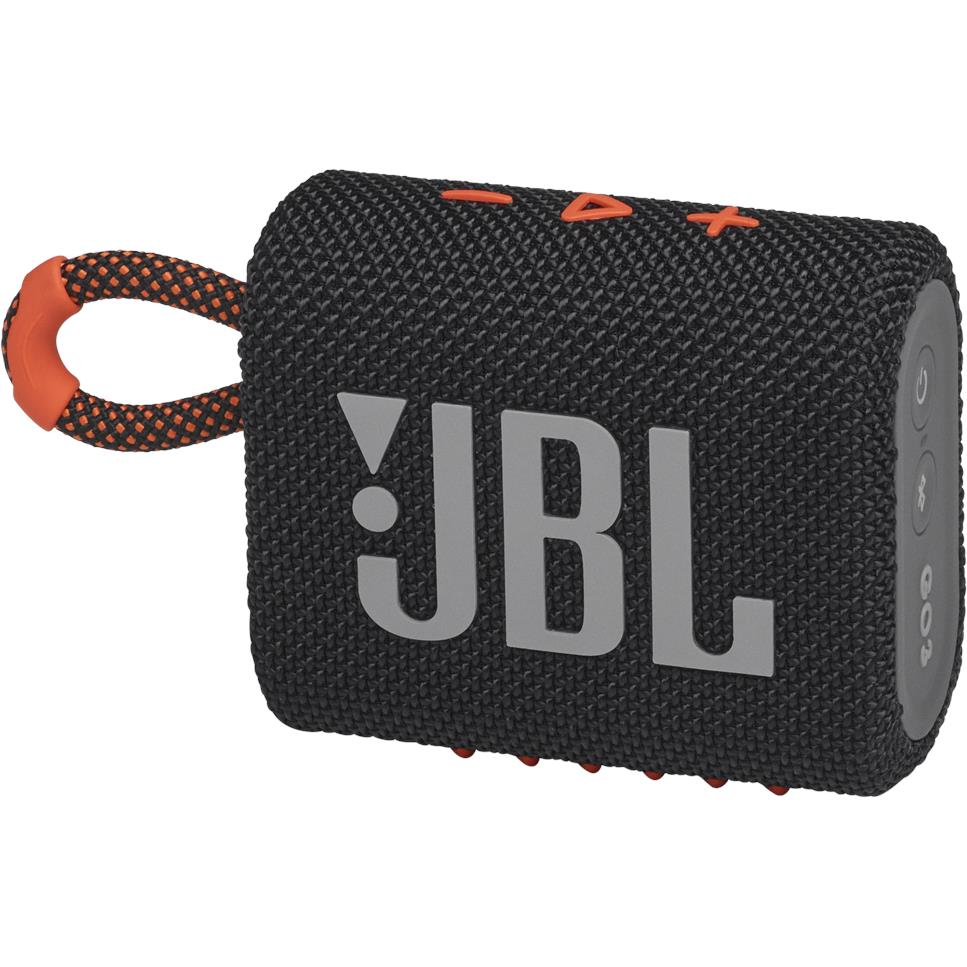 JBL Go 3 Mini Portable Bluetooth Speaker (Black/Orange) - JB Hi-Fi