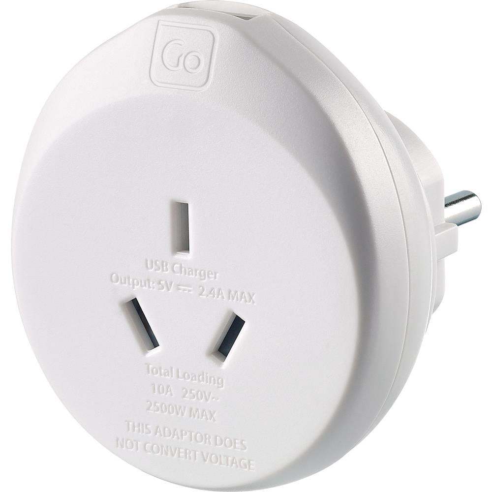 Go Travel Outbound Euro with USBA Travel Adapter JB HiFi