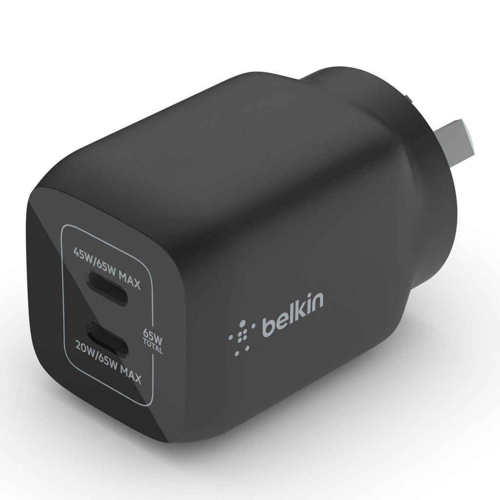 Belkin BoostUp Charge Dual USBC 65W GaN Wall Charger (Black) JB HiFi