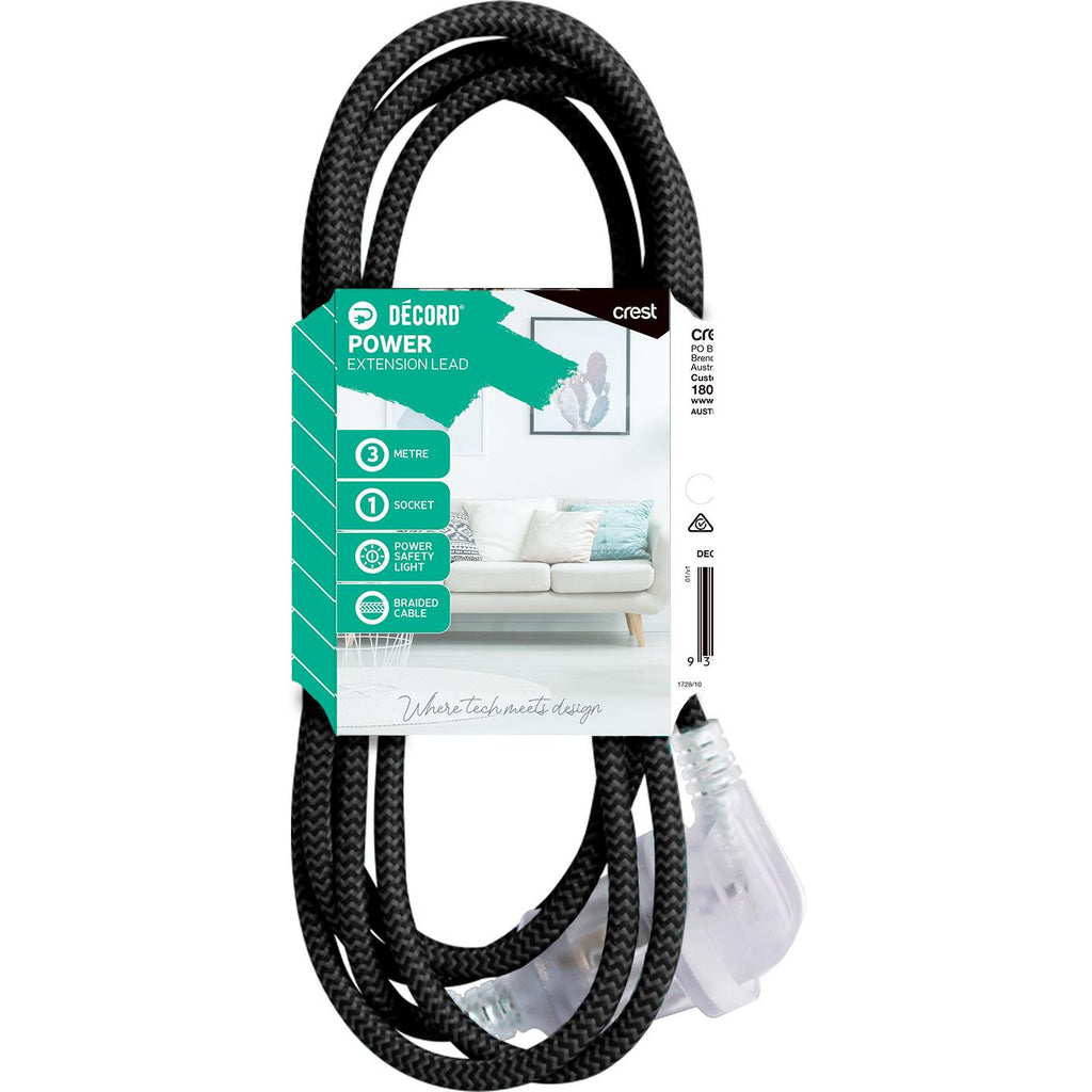Decord Braided Extension Lead 3m (Black) JB HiFi