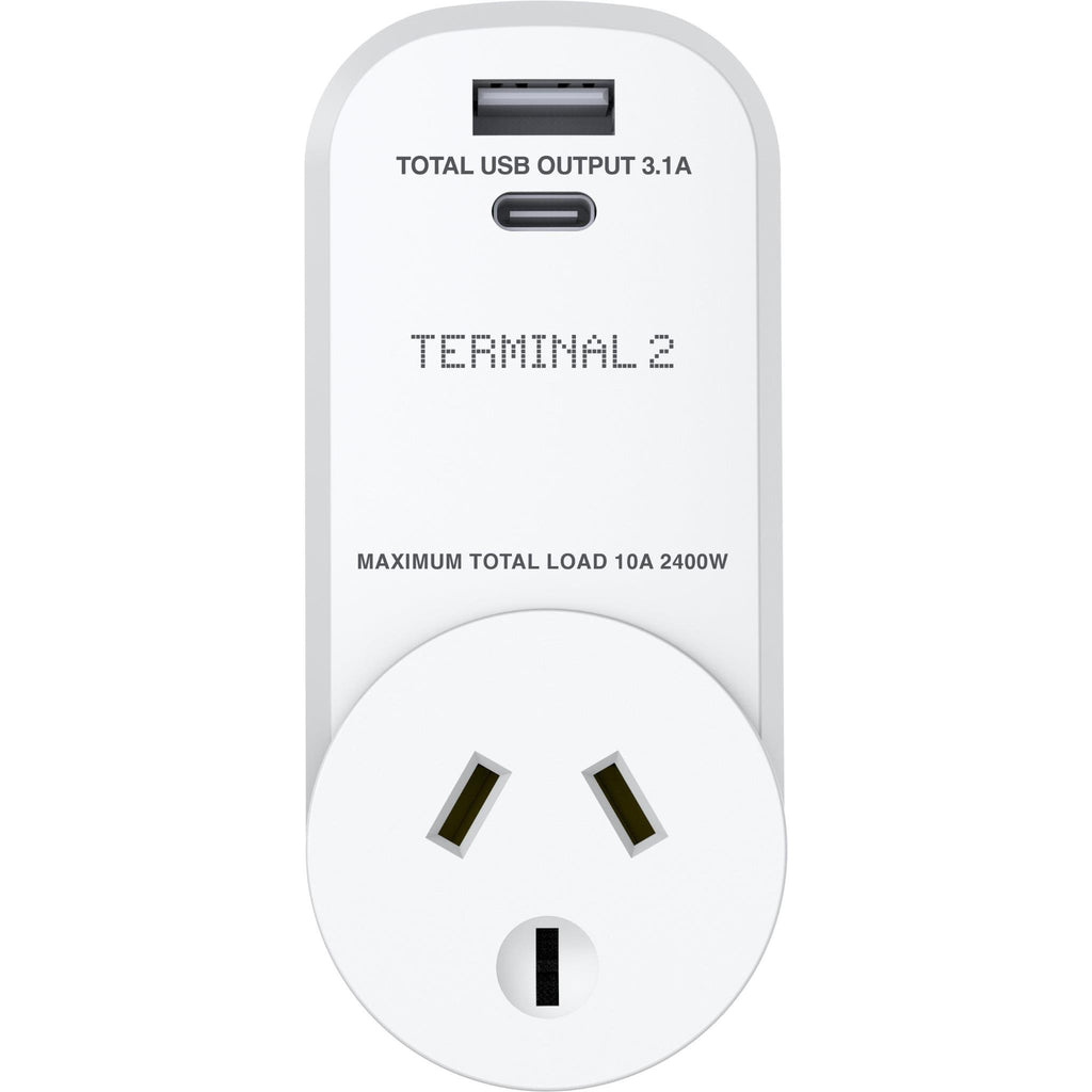 Terminal 2 Outbound Travel Adaptor with USBA and USBC Ports USA JB