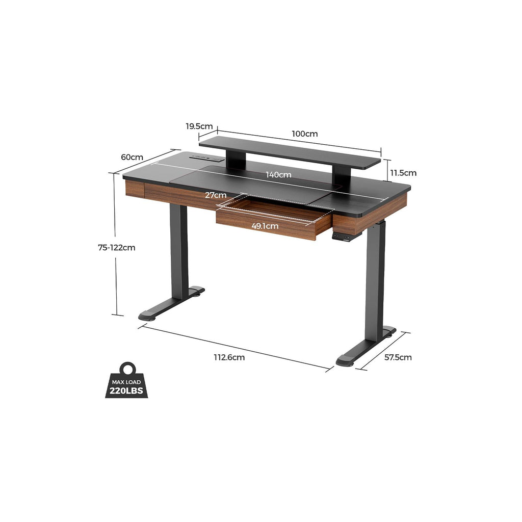 Eureka I55 TwoDrawer Electric Standing Gaming / Office Desk (Walnut) JB HiFi