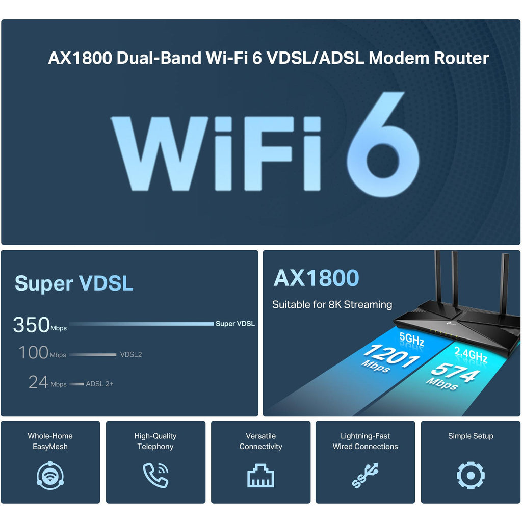 TPLink AX1800 DualBand WiFi 6 VDSL Modem Router JB HiFi