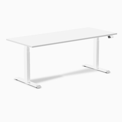 Desky Dual Melamine Sit Stand Desk 180cm White Desktop and White Frame
