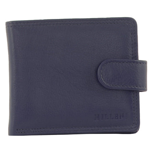 Milleni Men's Leather Tab Cash/Card RFID Protected Wallet 12cm Navy