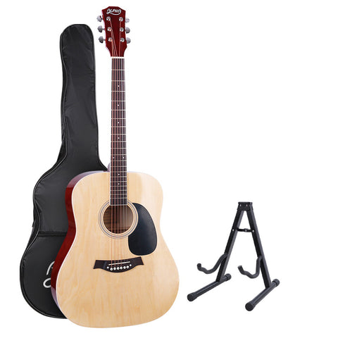 Alpha 41" Acoustic Guitar Wooden Body Steel String Dreadnought Stand Wood