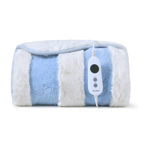 Dreamaker Denver Carved Stripe Faux Fur Heated Throw [130x160cm] (Sky)