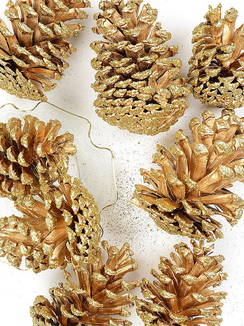 Christmas Warehouse - ORNMNT52 Natural Large Gold Glittered Pinecones | 200g Gold