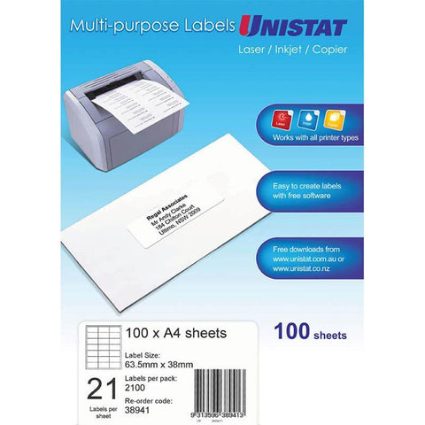 UNISTAT #FSC LIP LABEL 21UP 63.5X38MM [100-Pieces]