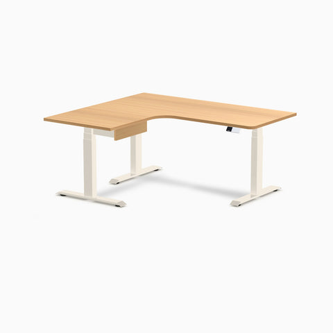 Desky L-Shape Melamine Standing Desk With Drawer 160cm - Left Return Select Beech Top and Wheat Leg