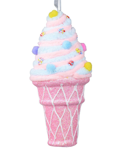 Christmas Warehouse - DECRH060 Pink & Blue 3D Ice Cream Swirl & Cone Whimsical Statement Ornament | 20cm Pink & Blue with White, Yellow, Purple & Red