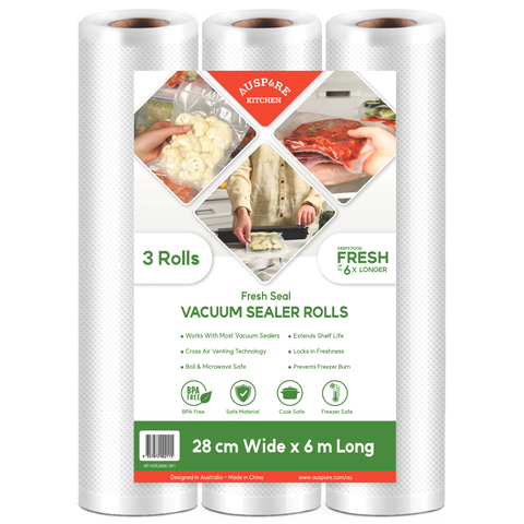 AUSPURE Vacuum Sealer Bags, 28cm x 6m for Food Storage 3 Rolls