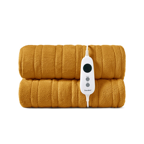Dreamaker Coral Fleece Electric Heated Throw Blanket [180x200cm] (Mustard)