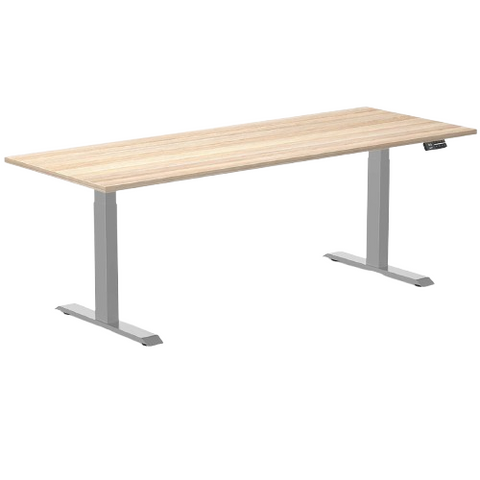 Desky Dual Melamine Sit Stand Desk 200cm Classic Oak Desktop and Grey Frame