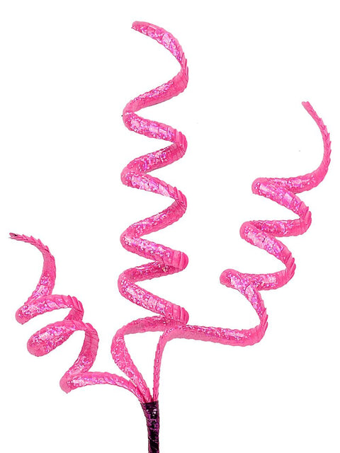 Christmas Warehouse - STEM2501 Shiny Pink Layered Sequins Curly Ribbon Spray Long Christmas Stem | 36cm Pink