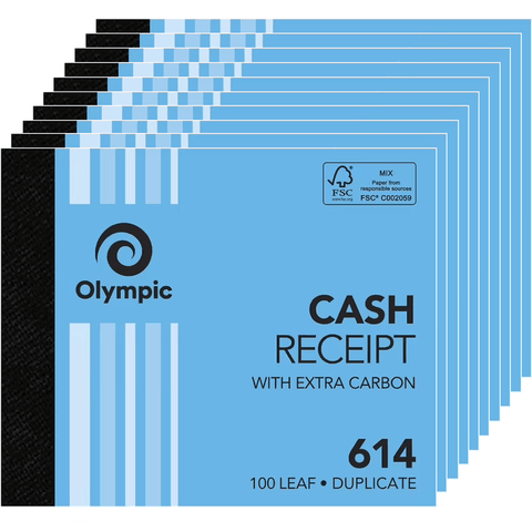 Olympic 614 Cash Receipt Book Carbon Duplicate 100 Leaf Pack 10