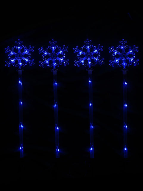 Christmas Warehouse - LITEPT23 4x Solar LED Christmas Snowflake Path Lights - Blue Garden Stakes | 67cm Blue