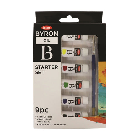 Jasart 9pc Byron Starter Set 12ml Oil Paint Tube/Pencil with 5x7" Canvas Board