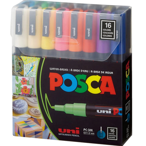 Uni POSCA PC-3M Paint Markers 1.3mm Assorted Colours 16 Pack