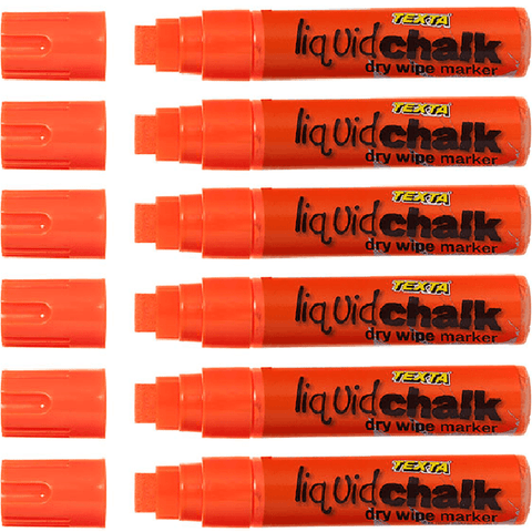 Texta Jumbo Liquid Chalk Marker Dry Wipe 15mm Nib Thick (Orange) [Pack 6]
