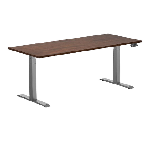 Desky Dual Rubberwood Sit Stand Desk 180cm Red Walnut Desktop and Space Grey Frame