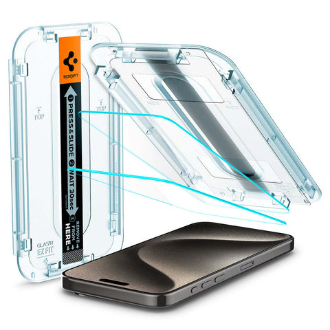 Spigen Apple iPhone 15 Pro Max EZ Fit GLAS.tR Slim 2PCS Glass Screen Protector - Clear