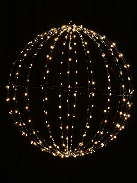 Christmas Warehouse - OUDRS265 50cm Outdoor 3D Hanging Black Sphere LED Cage Light Display Warm White on Black