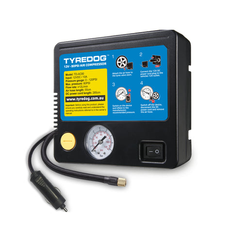 TyreDog TDAC80 Emergency Car Flat Tyre 12v Portable Car Mini Air Compressor