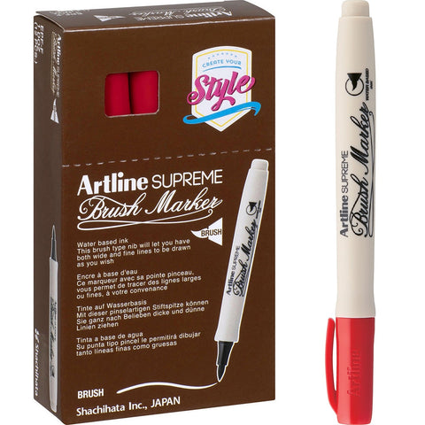 Artline Supreme Brush Marker Box of 12 (Red)