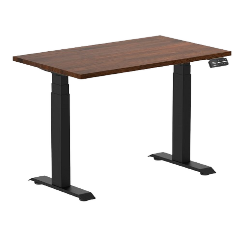 Desky Dual Mini Rubberwood Sit Stand Desk 100cm Red Walnut Desktop and Matte Black Frame
