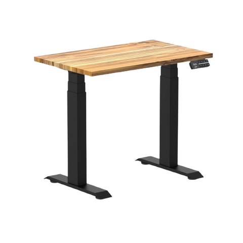 Desky Dual Mini Hardwood Sit Stand Desk 80cm (Teak Desktop/Matte Black Frame)