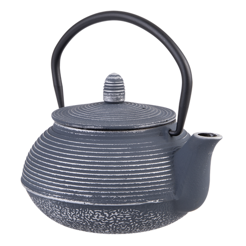Teaology Cast Iron Teapot 600ml - Linear Blue Silver