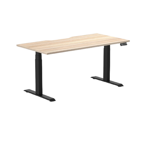 Desky Dual Scalloped Melamine Sit Stand Desk - Classic Oak / 1500x750mm / Matte Black