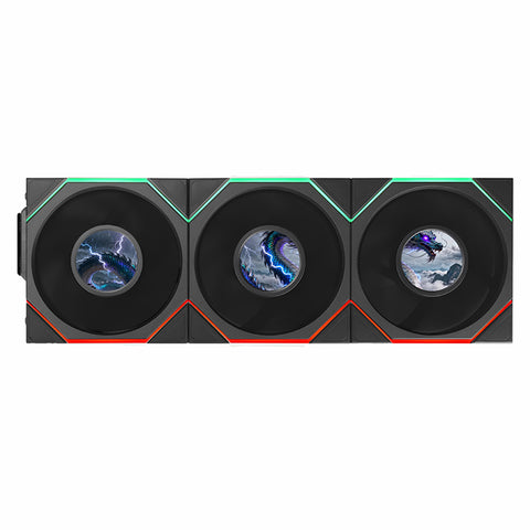 Lian Li Uni Fan TL 1.8in LCD Flex 2.4GHz Wireless 120mm ARGB Fan 3 Pack - Black (12TLLCD1F3B)